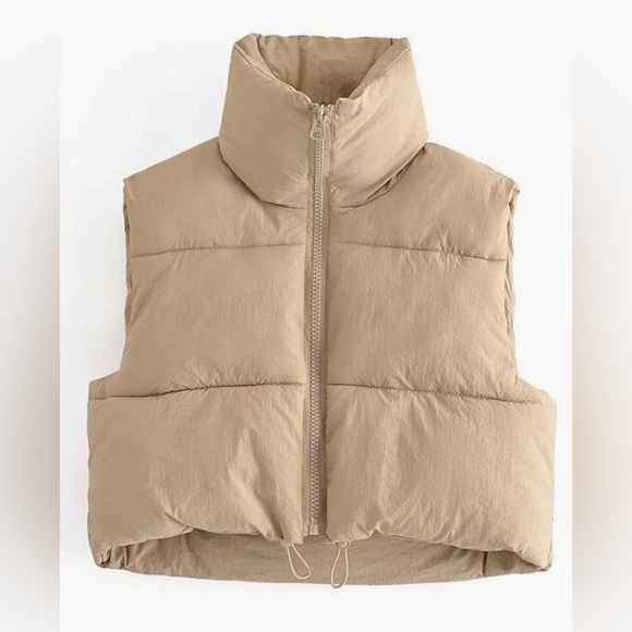 FindThy Cropped Puffer Vest in Beige - Picture 6 of 12